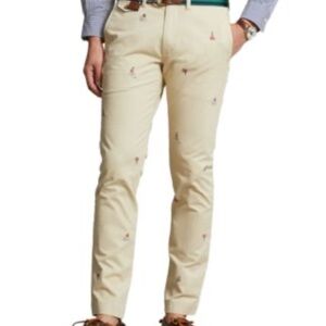 Ralph Lauren Tan Chinos with Embroidery